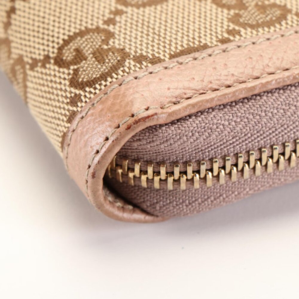 GUCCI Zip Around Wallet in Mauve Pink Leather Trimmed Beige GG Canvas | Women - Picture 7 of 11